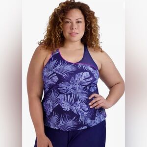 Zeroxposur Sun Smart Highline tankini top only blue pink UPF 30 built in bra
